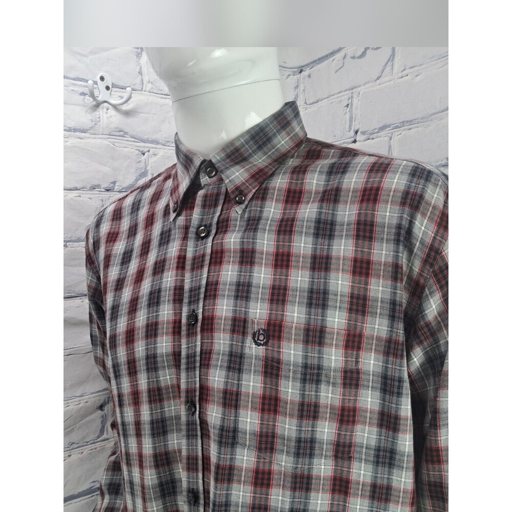 NWOT Bugatti Men's Button Down Shirt Red Gray Check Soft Cotton HQ Size XLT